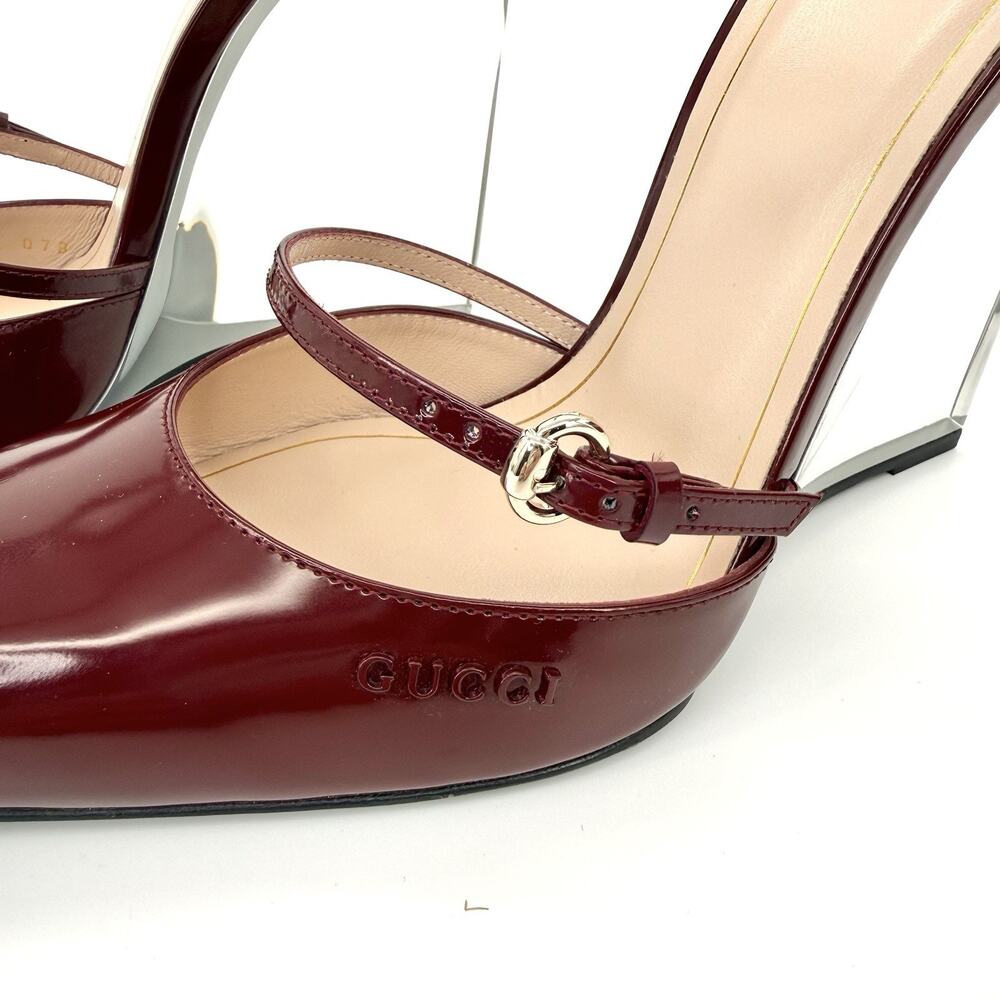 NIB Gucci Rosso Ancora Red 40 US 10 Buckle Strap Transparent Wedge Mule Sandals - Picture 10 of 15
